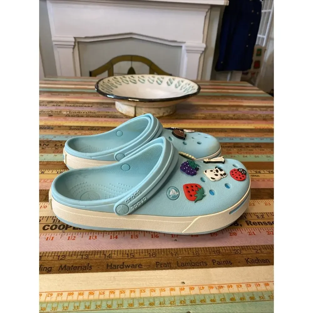 CROCS Crocband II Women's Size 10 Mens 8 Ice Blue White Clog w/ Jibbits